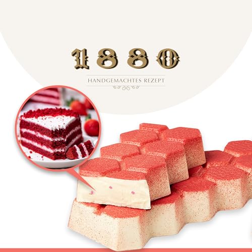 1880, Turrón mit Autoren-Schokolade Red Velvet, cremige Textur, umhüllt von einer knusprigen Schokoladenschicht, edle Zutaten, authentischer Geschmack, der teuerste Turrón der Welt, 200 g