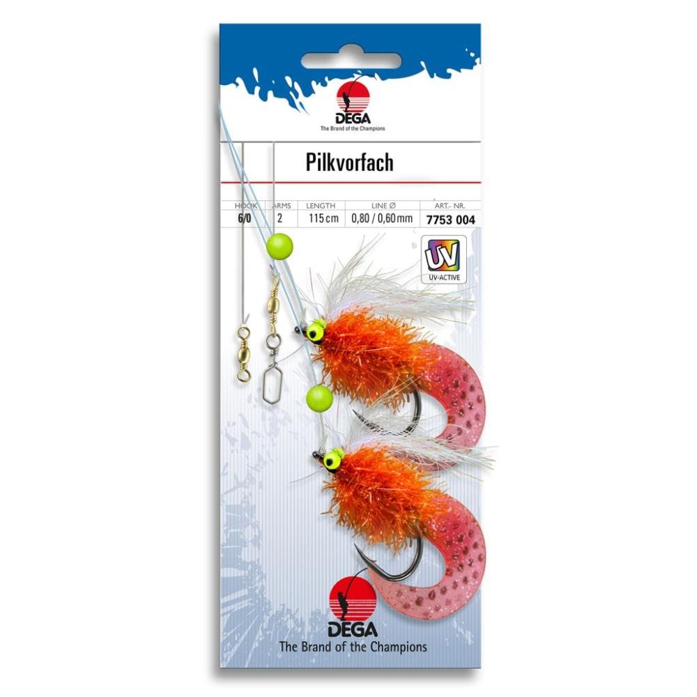 DEGA Pilk- und Dorschpaternoster, Angelsystem für Dorsch- und Pilkfischen, Salzwasservorfach, Haken 6/0, Pilksystem (Orange)
