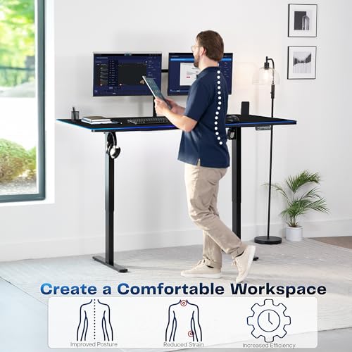 Image of VIVO Electric 71 x 30 in Standing Desk with Full-Size RGB Mouse Pad, Memory Height Adjustment, 1B Series, Holds 220 lbs, Black Top Black Frame, DESK-KIT-1B7BP