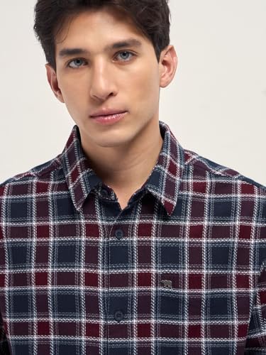 Image of Men's Grey Slim Fit Checked Flannel Casual Shirt