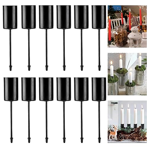 Kerzenhalter Adventskranz Kerzenhalter Stabkerze Metall: 12 Stück Retro Kerzenteller Adventskranz mit Kurzem Dorn, Kerzenständer Stabkerzen Schwarz für Deko Weihnachten Tischdeko für Konische