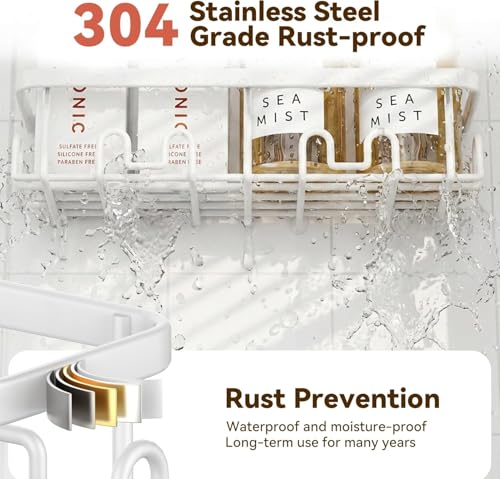 Image of YASONIC Shower Caddy Adhesive, 100% Rustproof Shower Organizer with Soap and Toothbrush Holder, Large Capacity Shower Shelves for Inside Shower, No Drill Shower Storage for Home (5 Pack White)