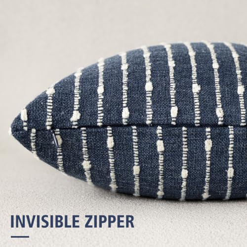 Image of Foindtower Decorative Striped Boucle Throw Pillow Covers 20x20 Dark Blue