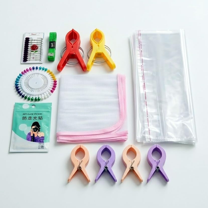 Pre-Pleating Kit with 6 Clips, Ironing Mat, 12 Pins, Inch Tape, Saree Cover 5 Nos, Double Side Tape, and 40 Pearl Pins-image-44