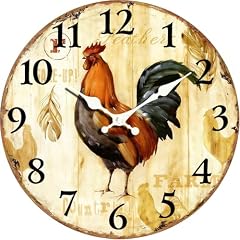 EZXZZ Vintage Rooster 8 Inch Small Wooden Wall Clock Silent Non Ticking Battery Operated Decorative photo EZXZZ Vintage Rooster 8 Inch Small Wooden Wall Clock Silent Non Ticking Battery Operated Decorative