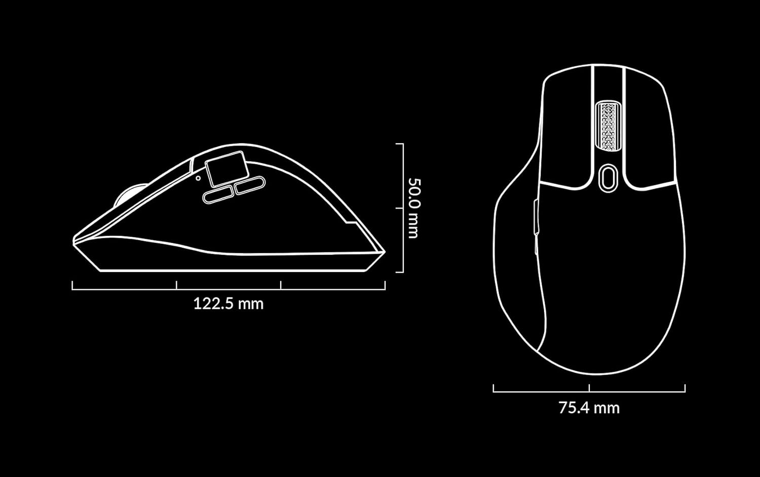 Diagram showing the dimensions of the Keychron M6 mouse
