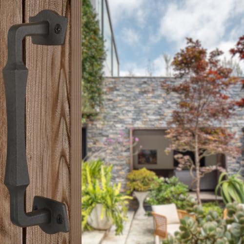 Image of 10 Inch Colonial Tapered Barn Door Handle - Black Cast Iron Pull for Sliding Doors, Gates, Sheds, Fences, Closets - Indoor Outdoor Farmhouse Hardware