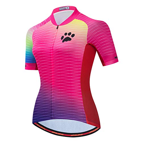 Weimostar Women's Cycling Jersey Short Sleeve Biking Shirt Girl MTB Bicycle Clothing Quick Dry Pink Cat Size XXL