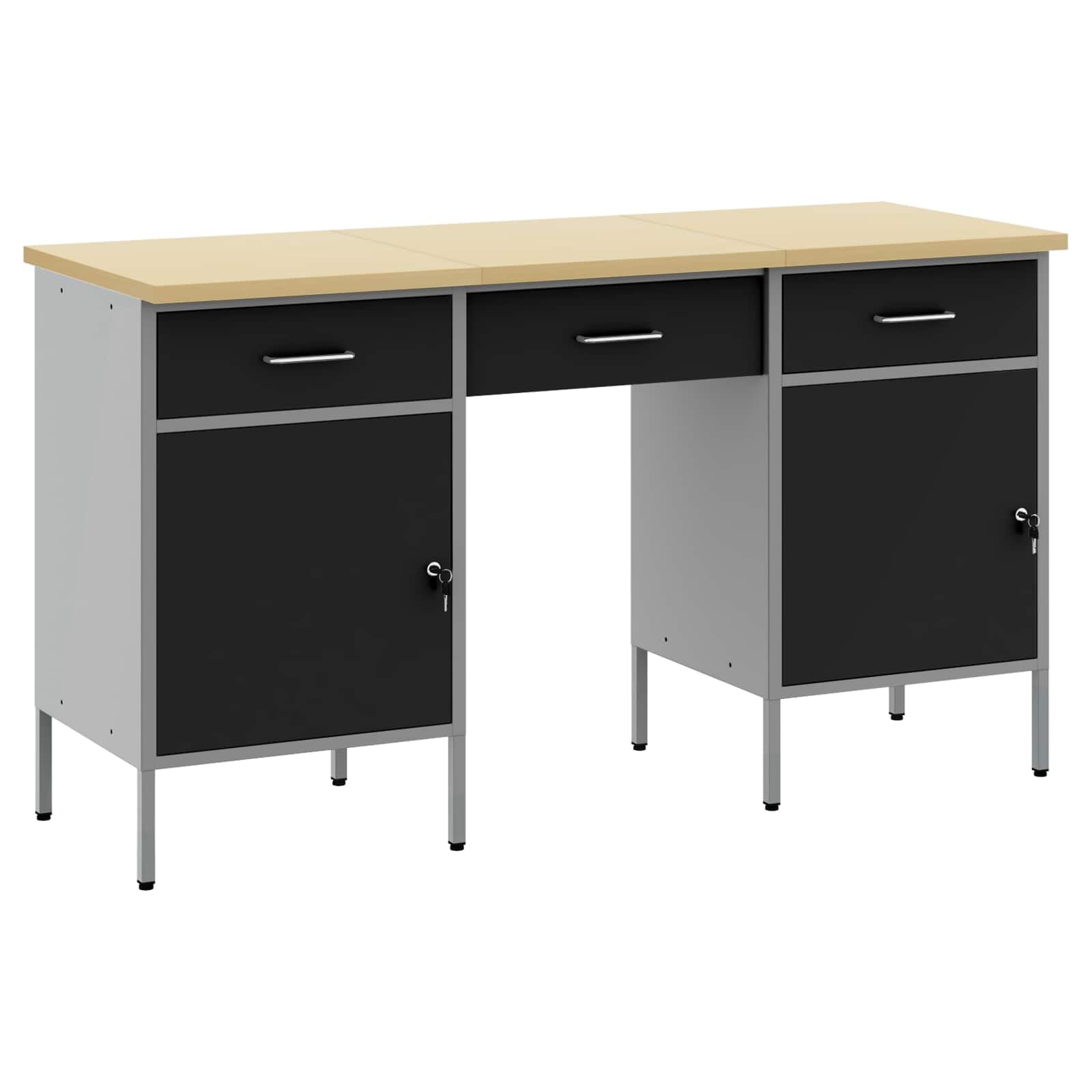 vidaXL Mobile da Lavoro con cassetto 3 PCS Nero 150 x 55 x 85 cm, Soluzioni di stoccaggio per Officina, portautensili, Chest Organizer, cassetti e Ripiani.