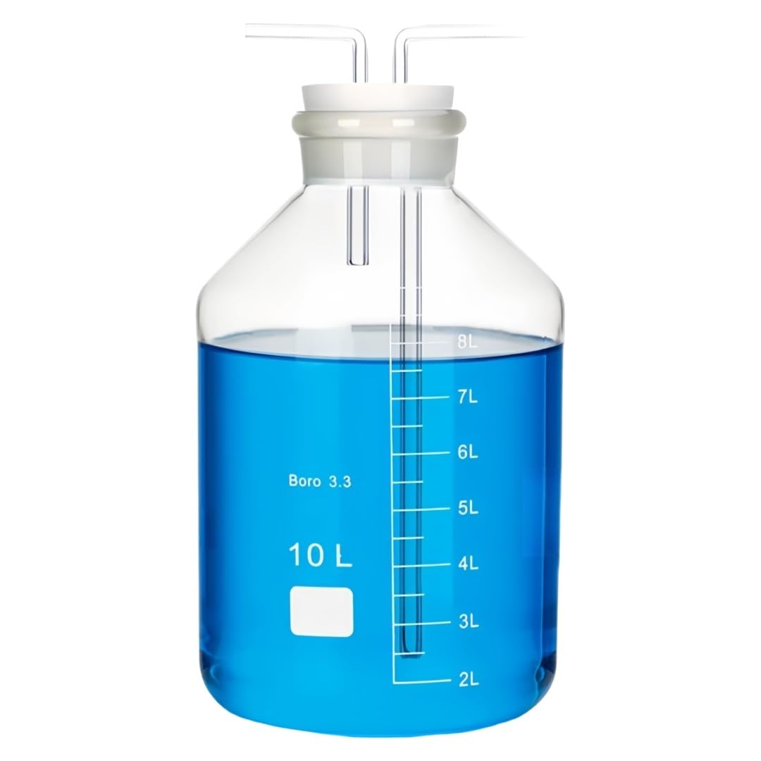 Zestaw Butelka Płuczka Gazowa Skalowana Szkło Borokrzemowe Chemia Lab-10000ml