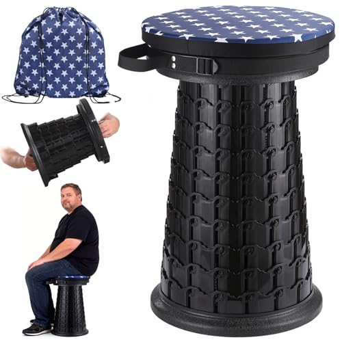 Image of 2026 Upgraded XXL Collapsible Stool with Cushion & Bag | 1000lbs Capacity, 21-in Taller & 13-in Wider Retractable Telescoping Stool for Adults, Oversized Camping, Fishing, Concert, Event, Stadium