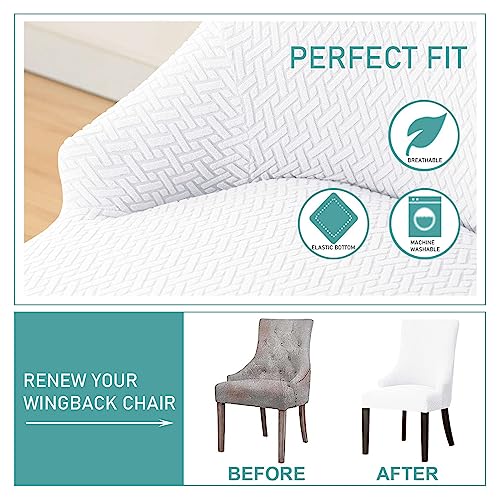 Housse extensible pour fauteuil à oreilles protégeant des taches en jacquard blanc