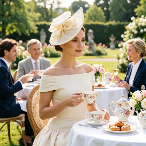 Image of DRESHOW Women Fascinator Hats Tea Party Hat Vintage Pillbox Hat Headband for Cocktail