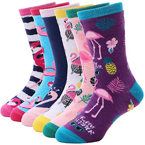 Image of EBMORE Kids Girls Boys Socks Cotton Crew Cute Animal Pattern Fashion Fun Novelty Socks 6 Pack