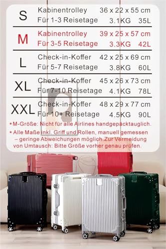 yuweijie Handgepäck Koffer&Trolleys Alurahmen Hartschalen in 100% Polycarbonat,Reisekoffer mit 4 Rollen,Größ Koffer,TSA-Schloss (S, Silber, 55cm, 35L)