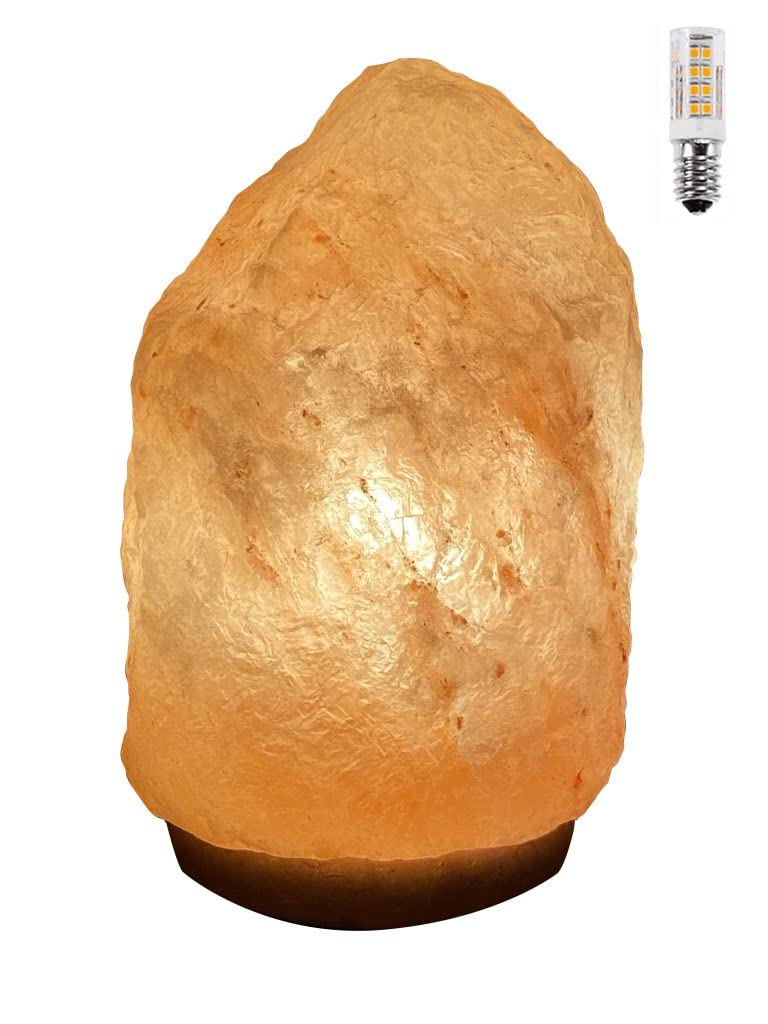 H HANSEL HOME Himalaya lampa solna 1,5-2 kg, 100% naturalna z Salt Range Pakistan drewniana podstawa + 1 żarówka LED, wtyczka europejska