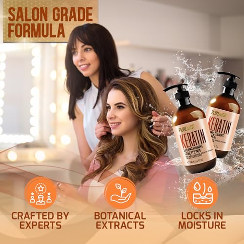 Image of Keratin Shampoo and Conditioner Set - Sulfate and Paraben Free Treatment for Dry Hair - Anti Frizz, Collagen Enriched Formula for Curly or Damaged Hair - Safe for Men and Women with Color Treated Hair