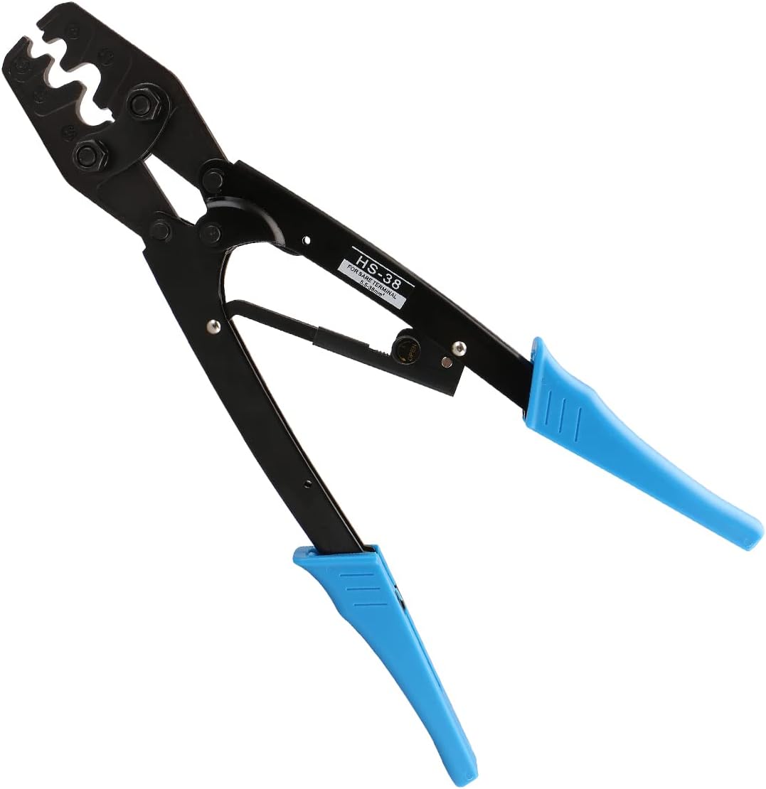 Baomain Ratchet Terminal Crimper Crimping Tool HS-38 for 10-2 AWG 5.5-38mm² Non-Insulated Terminals (Point Type) Blue
