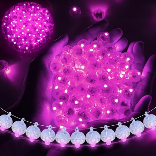 Image of 100pcs Balloon Lights Mini LED Lights Round Long Standby Time Multicolor Ball Light Paper Lantern Balloons Lights for Birthday Party Christmas Halloween Decoration with Hook (Pink, 100pcs)