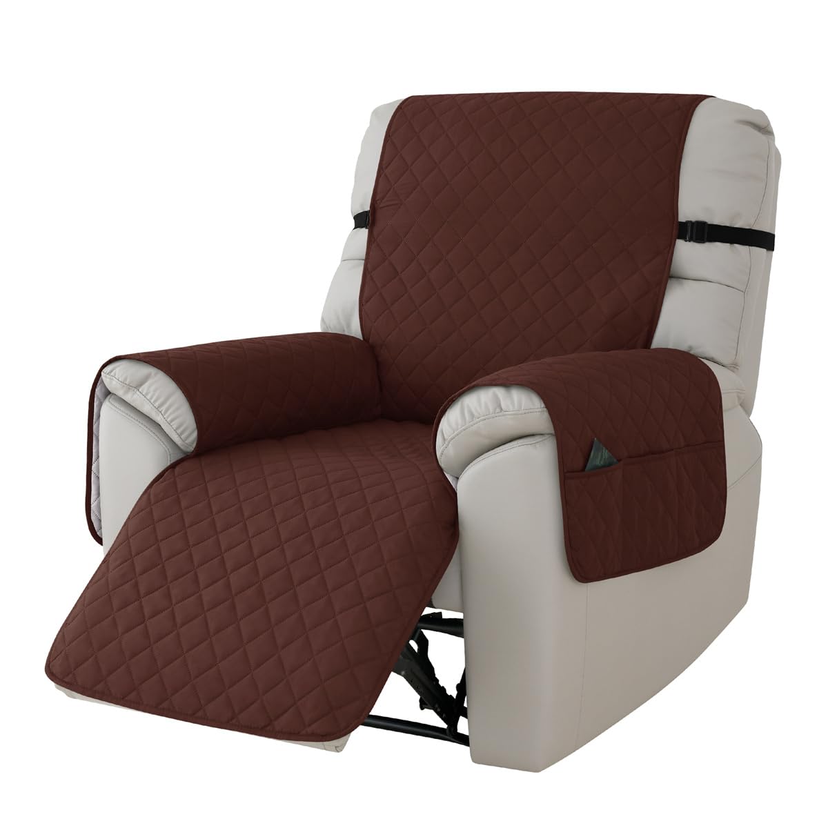 Highdi Waterproof Recliner Chair Cover Brown, 1 Seat Recliner Chair Covers with 6 Side Pockets | Non-slip Armchair Sofa Cover Slipcover | Furniture Protector with Adjustable Straps — image 1