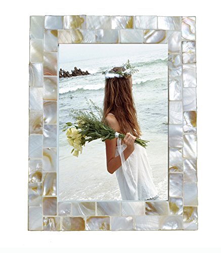 Product Image of the GIFTME 5 Photo Frame 4x6 Mother of Pearl White Photo Frame 4 by 6 Wedding Beach Picture Frame Tabletop or Wall Hanging Display(4x6, White,1pc)