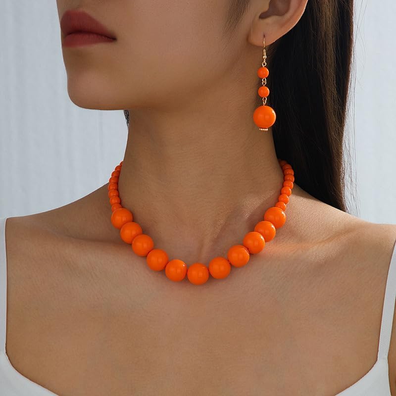 2PC Bohemian Exaggerated Colorful Round Acrylic Beaded Choker Necklace Set for Women Summer Beach Vacation Jewelry Gift image 2