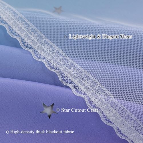 Image of indistar Dreamy Star Cutout Blackout Curtains with White Sheer,Double Layer Curtains for Girls Bedroom, Hollow Out Drapes for Nursery (2 Panel,52Wx84L,Blue Purple)