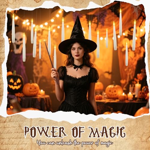 Image of 36 Pcs Halloween LED Magic Hanging Floating Candles, Taper Flickering Flameless with 2 Magic Wands - Candle Set for Halloween, Christmas, Weddings, Birthdays & Fantasy Ambiance...
