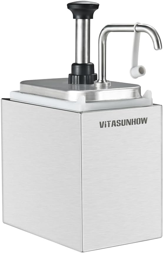 Sauce Pump Dispenser Stainless Steel Dispenser - Large Capacity Condiment Pump Dispenser Quantitative Pressure Head for Variety of Sauces (3002S)