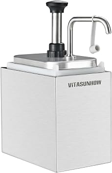 2L Sauce Pump Dispenser, Stainless Steel 1-Head | 2L Capacity | 1 Pump Head for Ketchup Mayo Syrup | 304 Food Grade Stainless Steel | Leak-Proof Design | Removable Jar