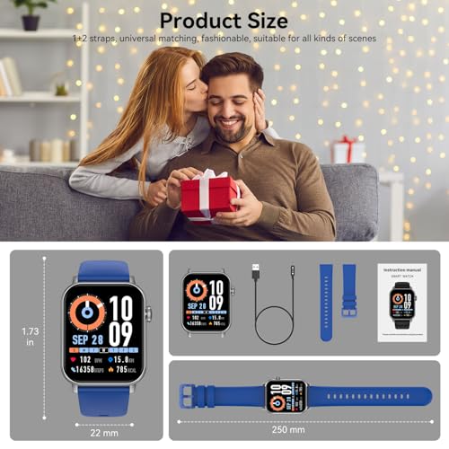 Image of Smart Watches for Men Women with Bluetooth Calling, 1.83 inch HD Touchscreen Fitness Tracker, IP68 Waterproof, 120+ Sports Modes, Heart Rate & Sleep Monitor, Activity Tracker for iPhone Android (Blue)