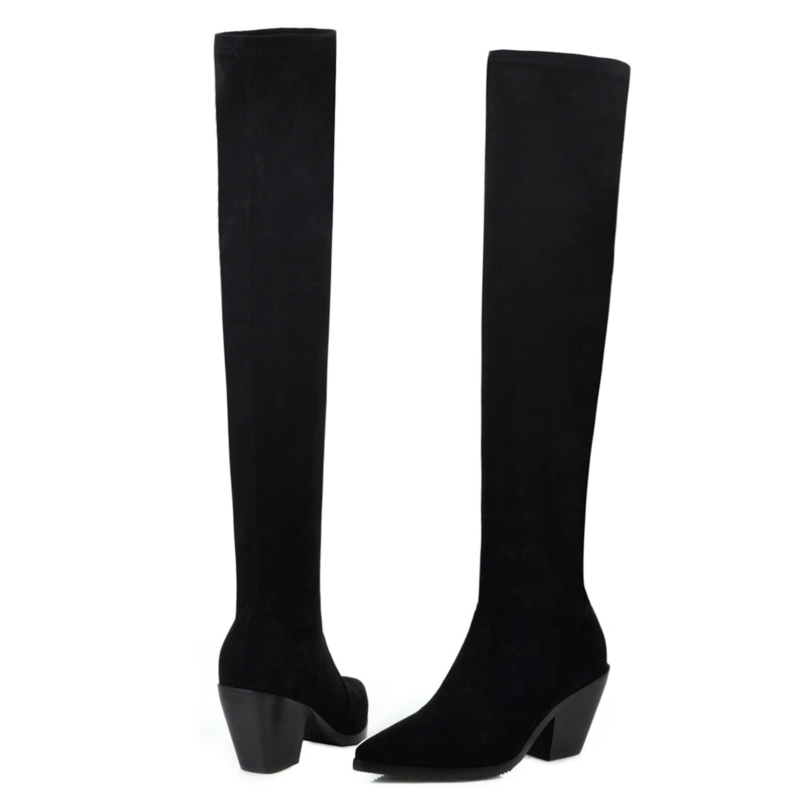 Bviennic Femmes Elegant Pointu A Enfiler Stretch Botte Hautes