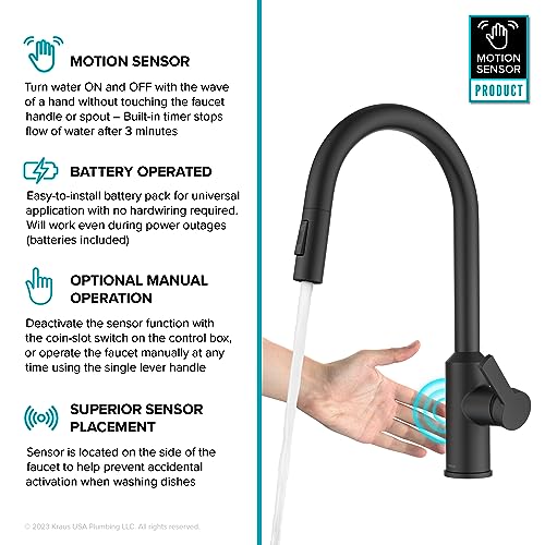 Image of KRAUS Oletto Touchless Sensor Pull-Down Single Handle Kitchen Faucet in Matte Black, KSF-2830MB