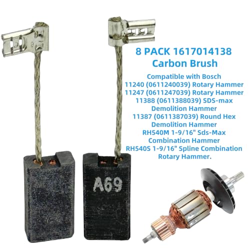 Image of 8-pcs 1617014138 Rotary Hammer Carbon Brush for Bosch 11240 11240 11247 11388 RH540M 6 x 12.4 X 23mm Replacement Parts 1617014138 Rotary Hammer Carbon Brush