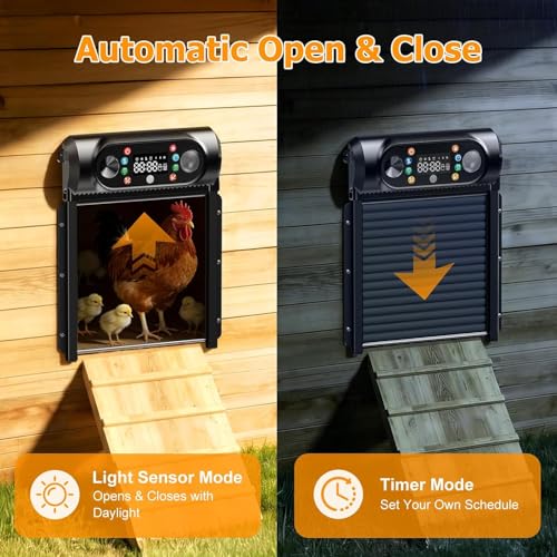 Image of Automatic Chicken Coop Door Solar Powered, Auto Chicken Door Opener