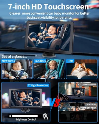 Cámara de coche de bebé con pantalla táctil de 7 pulgadas y resolución ultra 1080p 5