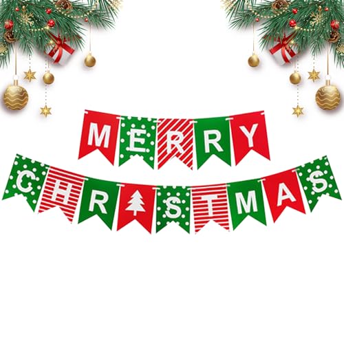 Guirnaldas de Feliz Navidad,Banderolas de Navidad Rojas y Verdes,Banderas de Navidad Decoraciones Colgantes,BannerPancarta para Interior Exterior Chimenea Pared Jardín Fiesta Casa Decoración