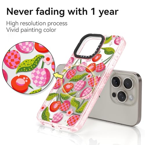 Coque iPhone 15 Pro Max durable antichoc rose motif carreaux 6.7"