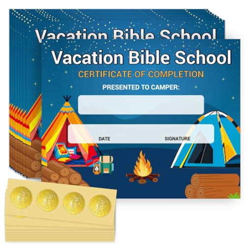 Certificat d'achèvement VBS école biblique 20x25 cm avec autocollants