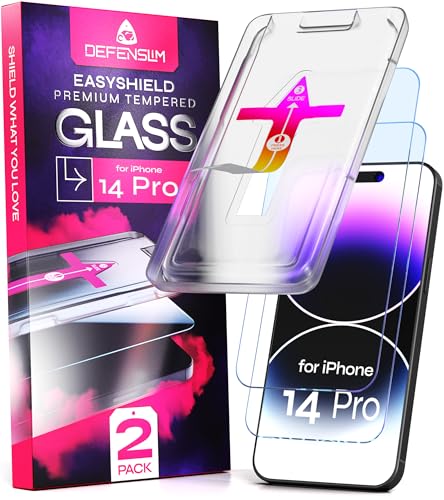 Image of Defenslim Screen Protector for iPhone 14 Pro (2Pack), Easy Auto-Align Install Kit, 6.1 inch Tempered Glass, 9H Hardness, Ultra HD Clear, Case Friendly, EasyShield