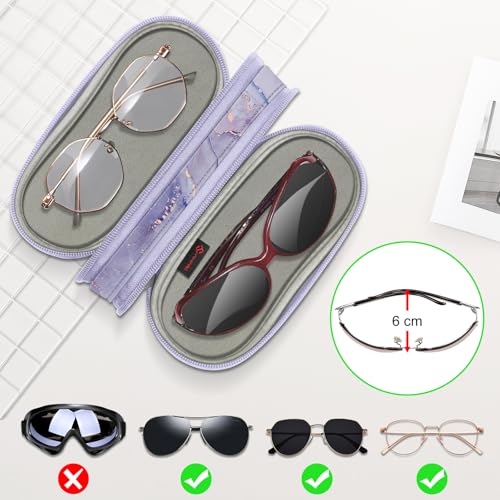 Image of FINTIE Double Sunglasses Case, Soft Portable Eyeglasses Pouch with Carabiner Clip, Dual Zipper Compartments for Men Women