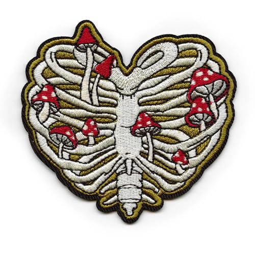Mushroom Skeleton Rib Cage Patch Nature Bones Lungs Embroidered Iron On