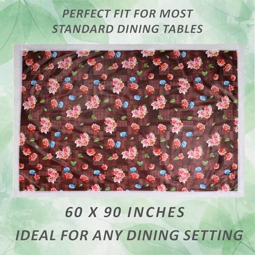 Image of Dakshya Industries 6 Seater PVC Waterproof Dining Table Cover 60x90 Inch | Floral Printed Washable Table Cloth with Lace Border