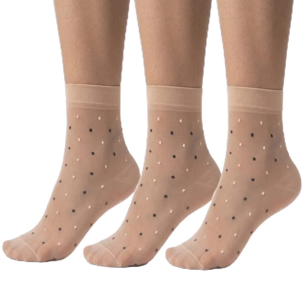 Women's & Girls' Sheer Mesh Ankle Length Socks - Pack of 2, Beige Polka Dot Pattern, Transparent & Breathable Cotton Base Socks-picture-23