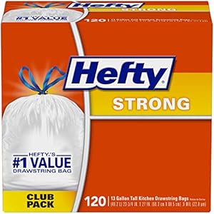 Hefty Strong Tall Kitchen Trash Bags, Unscented, 13 Gallon, 120 Count