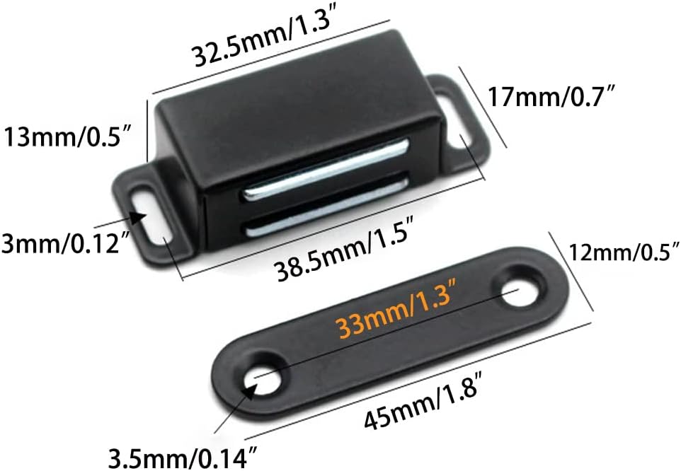 Cabinet Door Catch with Strong Magnetic, 1.2mm Thickness Furniture Latch,Black(Pack of 2)
