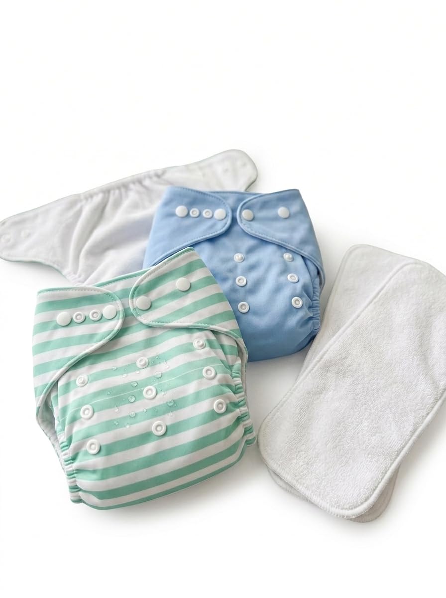 Reusable Cloth Pocket Nappies with Inserts, Snap Closure, One Size Fits All, Pack of 2-image-40