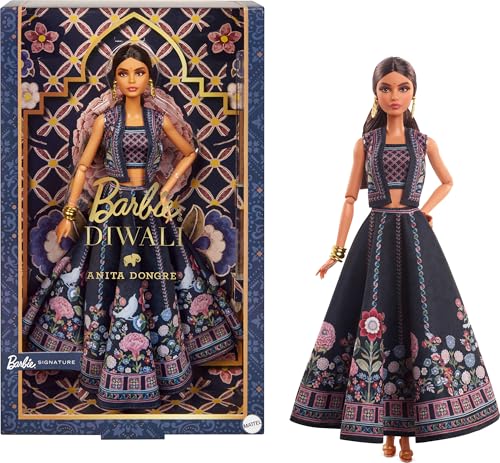 Image of Barbie Diwali Doll by Anita Dongre Wearing Festival of Lights Look, Holiday Collectible with Doll Stand & Certificate of Authenticity