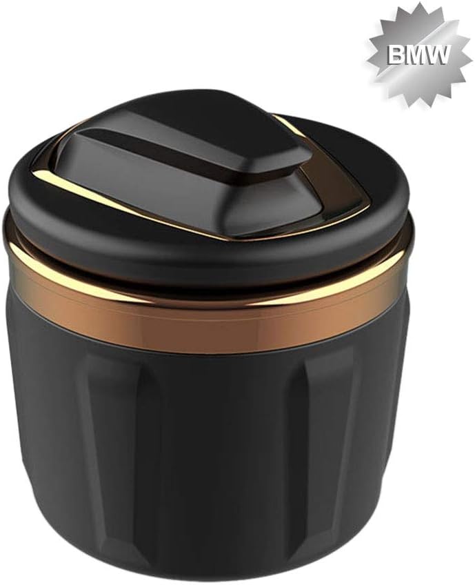 Car Ashtray Exclusively for BMW 1/3/5/7 Series and X1/X3/X5/X6, with LED Light and Lid, Detachable and Portable (Gold)