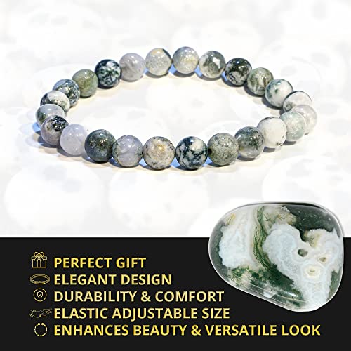 Image of ANAYA AGATE Healing Crystal Bracelet for Women and Men - 8mm Round Beaded Bracelet for Men and Women - Unisex Stretchy Gemstone Bracelet for Healing and Protection
